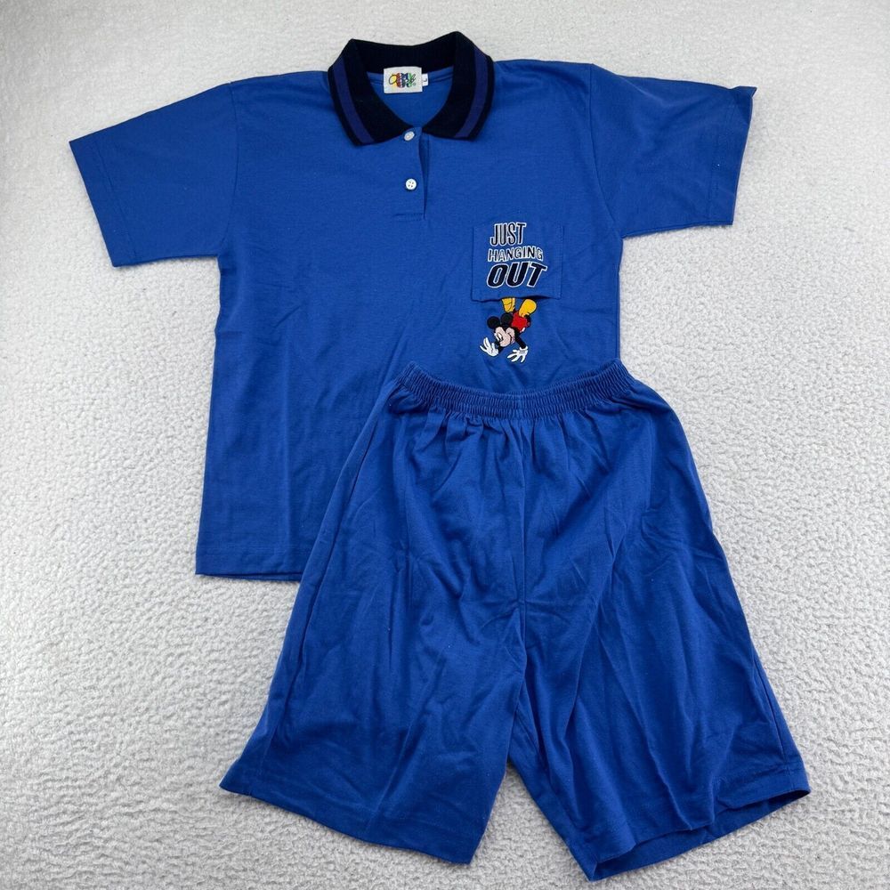 VTG Club 189 Mickey Just Hanging Out Set Kids Large Blue Polo Shirt Baggy Pants